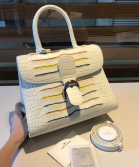 델보 브리앙 MM 크로커다일 토트백 화이트